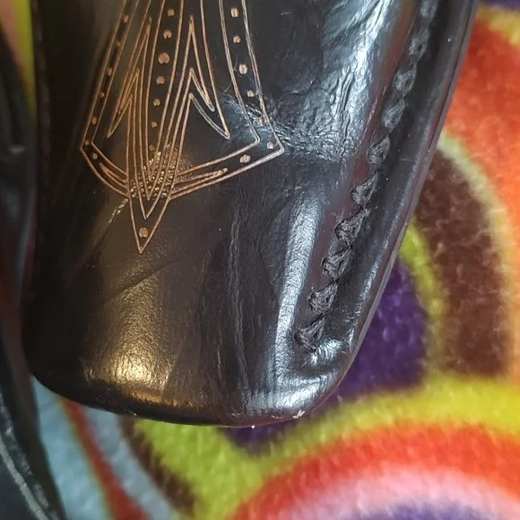 ROBERT WAYNE Black Leather Square Toe ROME Loafers with Etched Cross SZ 13 - Picture 4 of 7